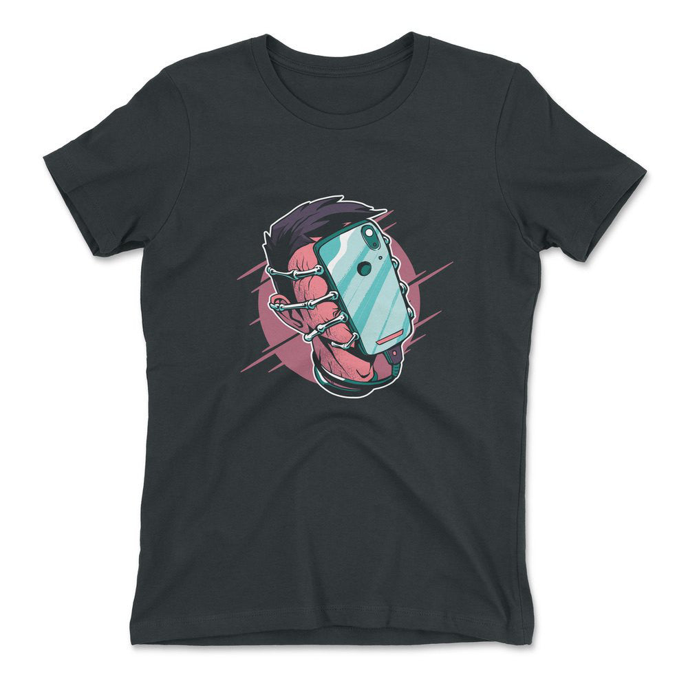 Phone Face Hugger Womens T-Shirt in Heavy Metal color