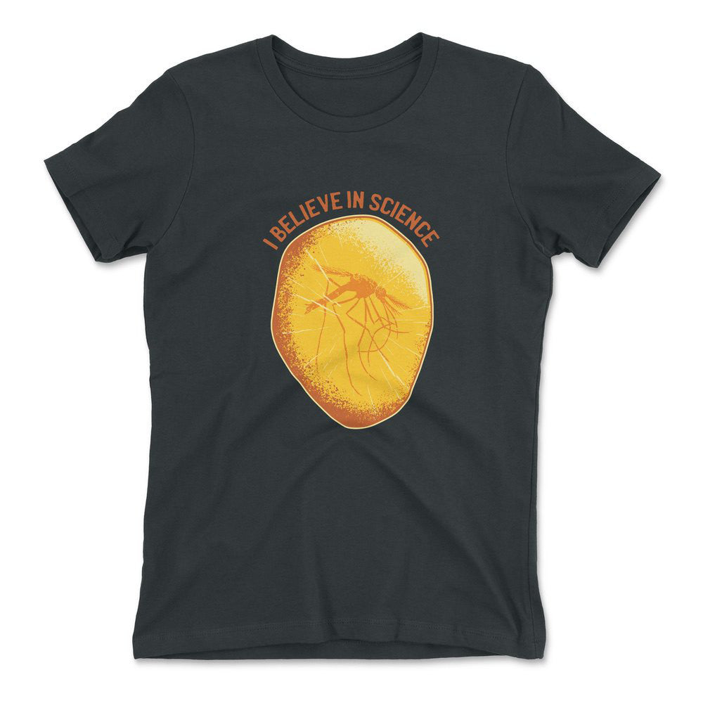 I Believe In Science Womens T-Shirt in Heavy Metal color