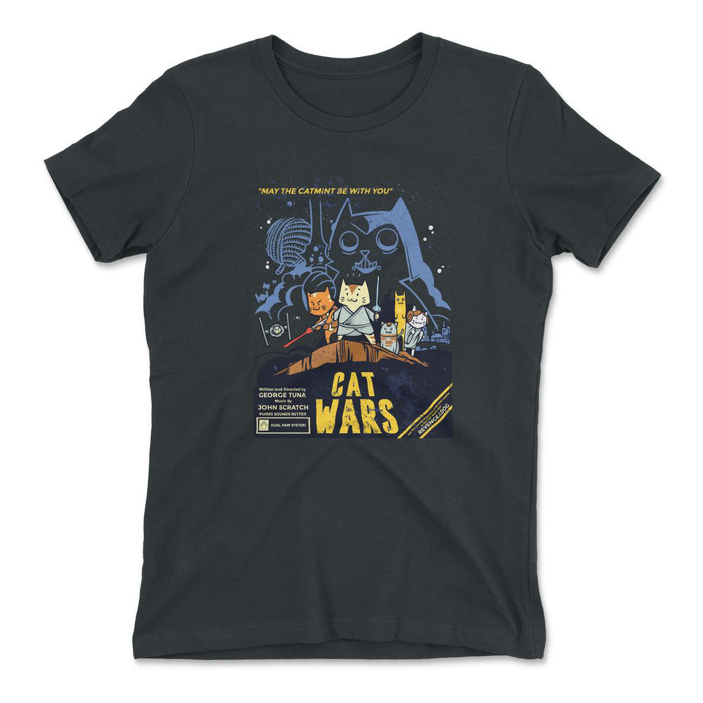 Cat Wars - May The Cat Mint Be With You Womens T-Shirt in Heavy Metal color