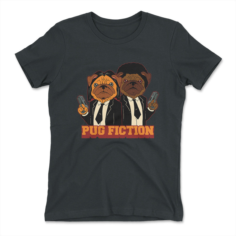 Pug Fiction Womens T-Shirt in Heavy Metal color