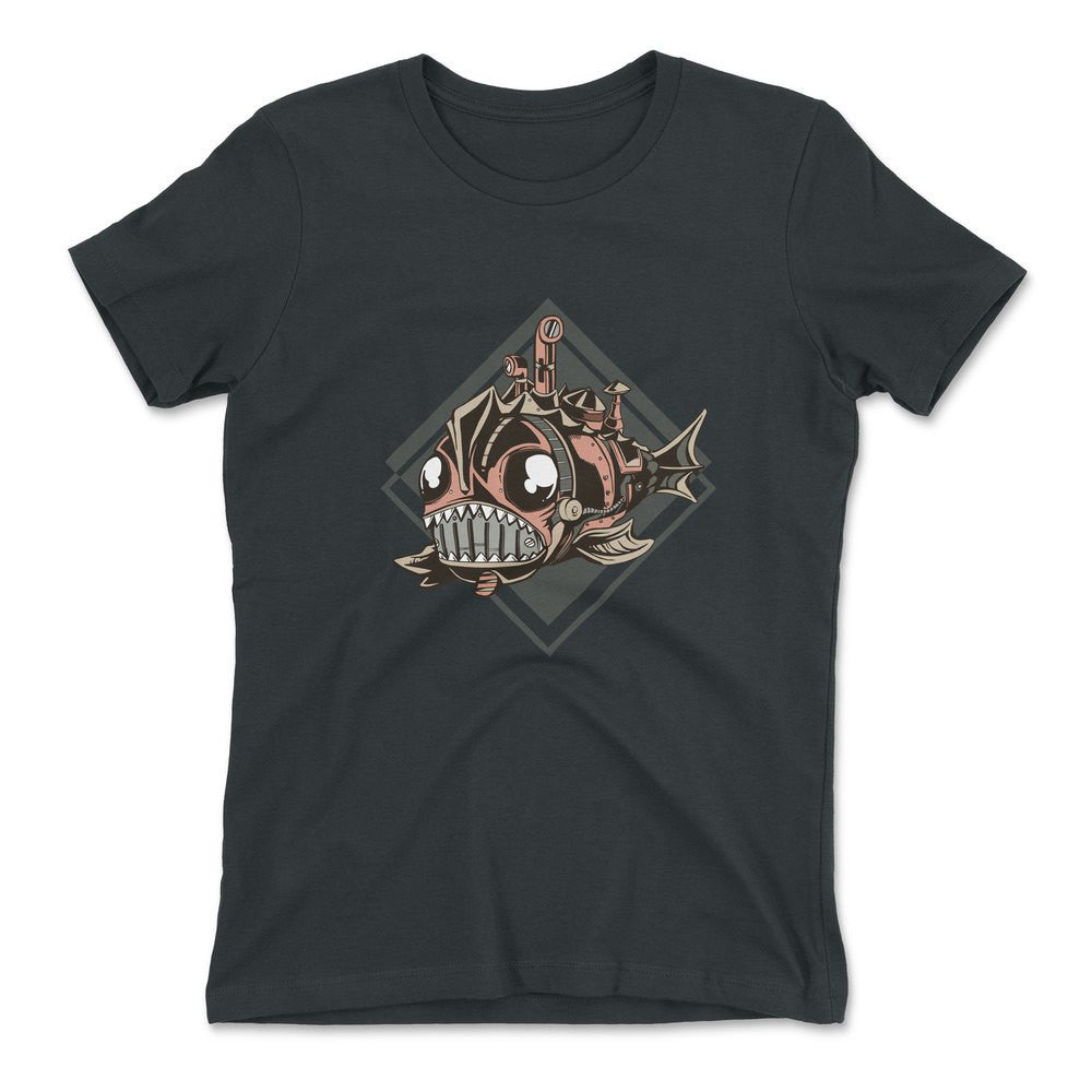Steam Punk Fish Womens T-Shirt in Heavy Metal color