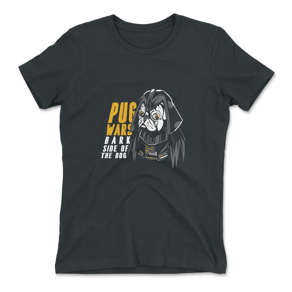 Darth Pug Womens T-Shirt in Heavy Metal color