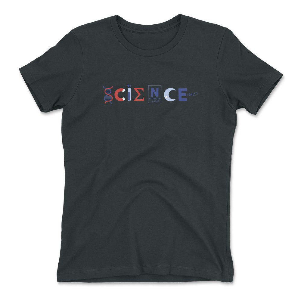 Science Lettering Womens T-Shirt in Heavy Metal color