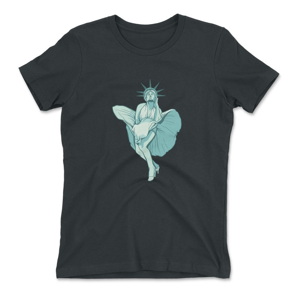 Statue Of Liberty Marilyn Monroe Womens T-Shirt in Heavy Metal color