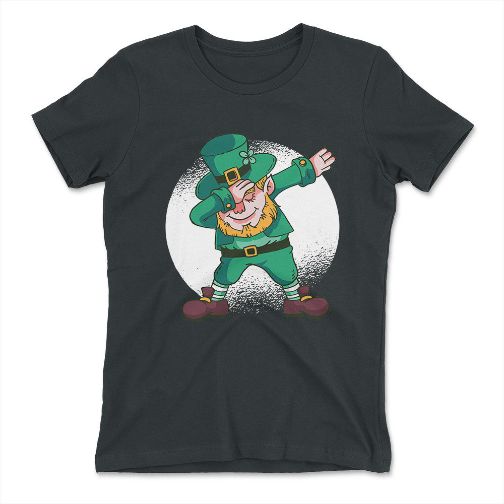 Leprechaun Dabbing Womens T-Shirt in Heavy Metal color