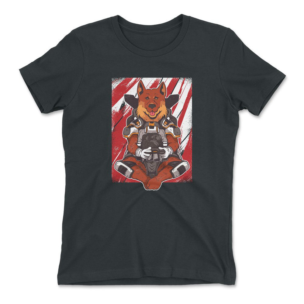 German Shepard Gamer Dog Womens T-Shirt in Heavy Metal color