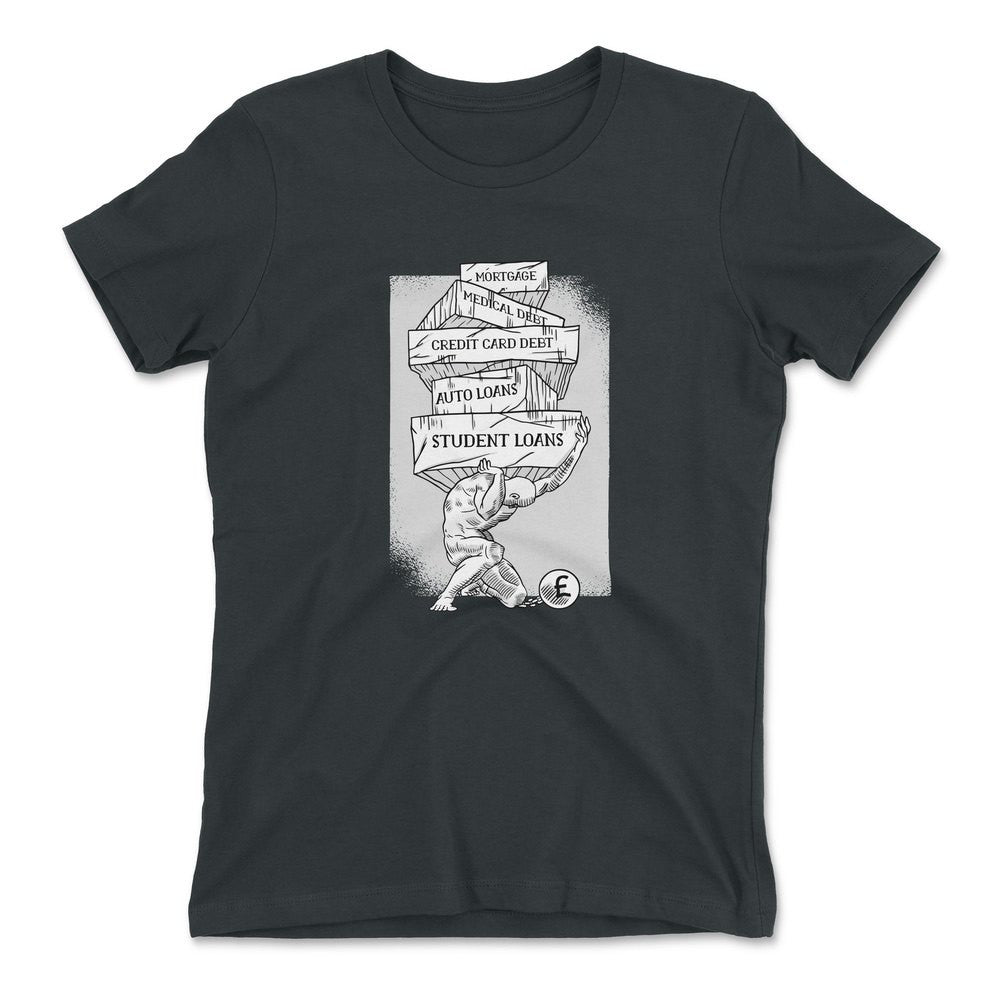 Debt Atlas Womens T-Shirt in Heavy Metal color