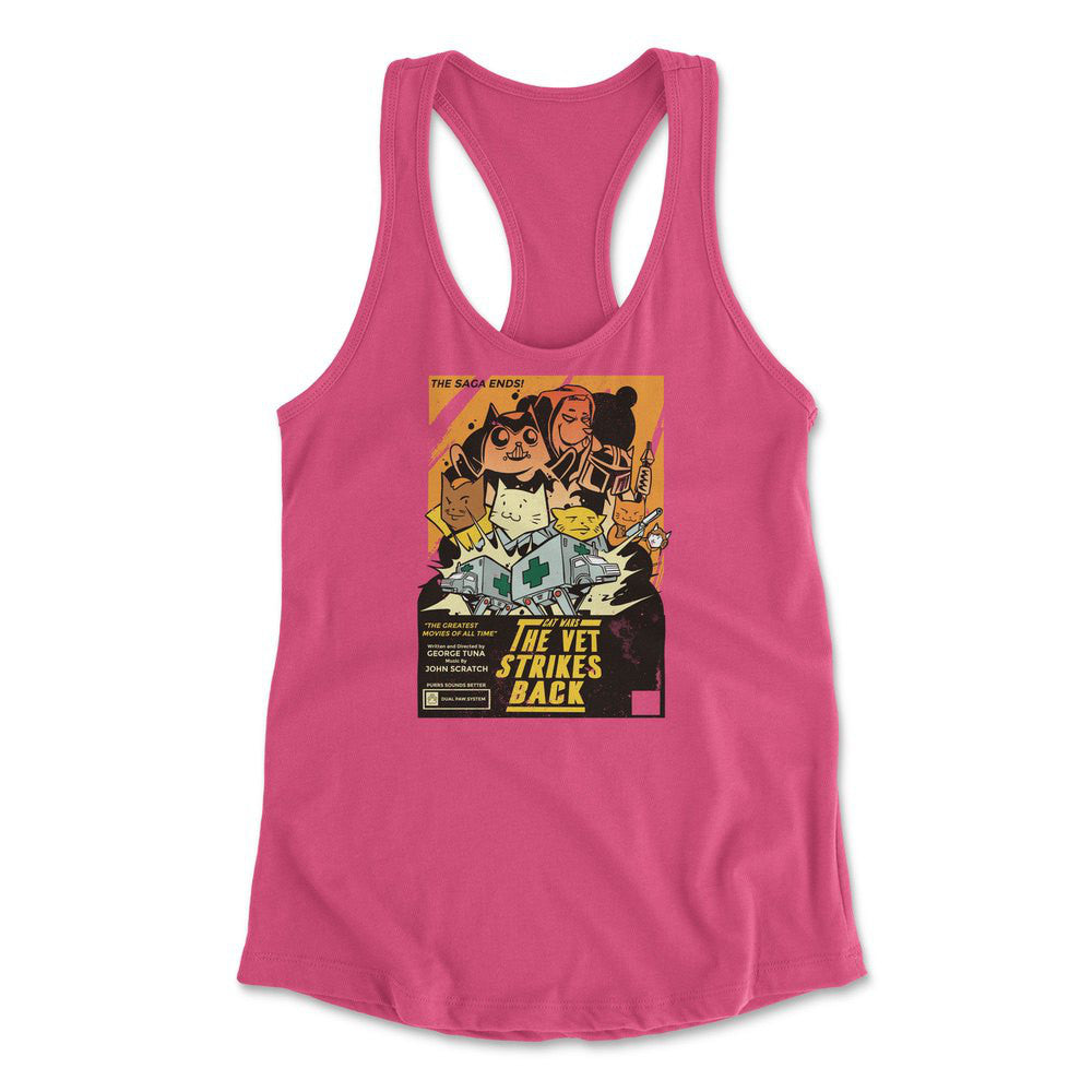 Cat Wars - The Vet Strikes Again Womens Racerback Tank in Hot Pink color