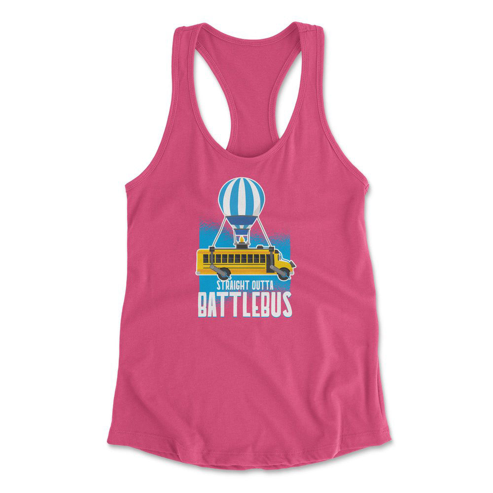 Straight Outta Battle Bus Womens Racerback Tank in Hot Pink color