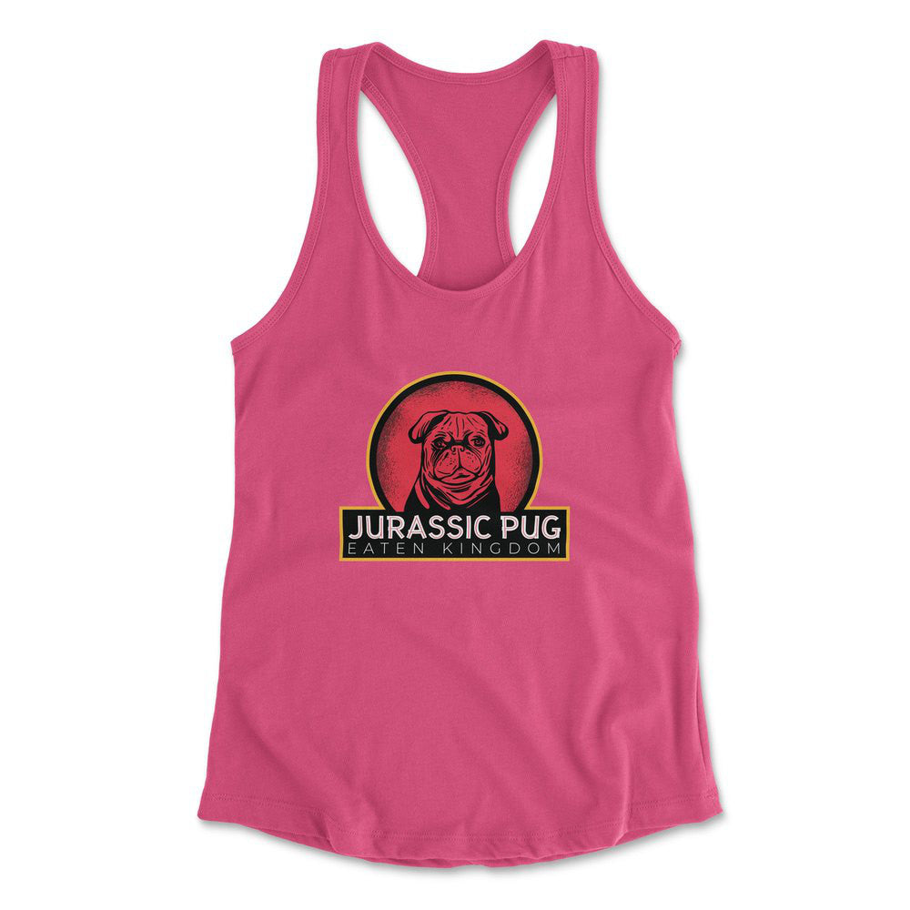 Jurassic Pug Womens Racerback Tank in Hot Pink color
