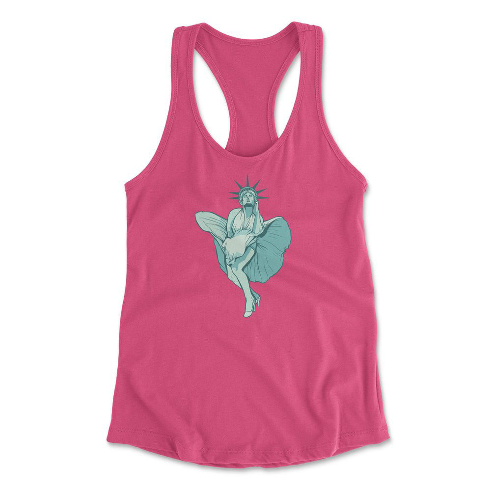 Statue Of Liberty Marilyn Monroe Womens Racerback Tank in Hot Pink color