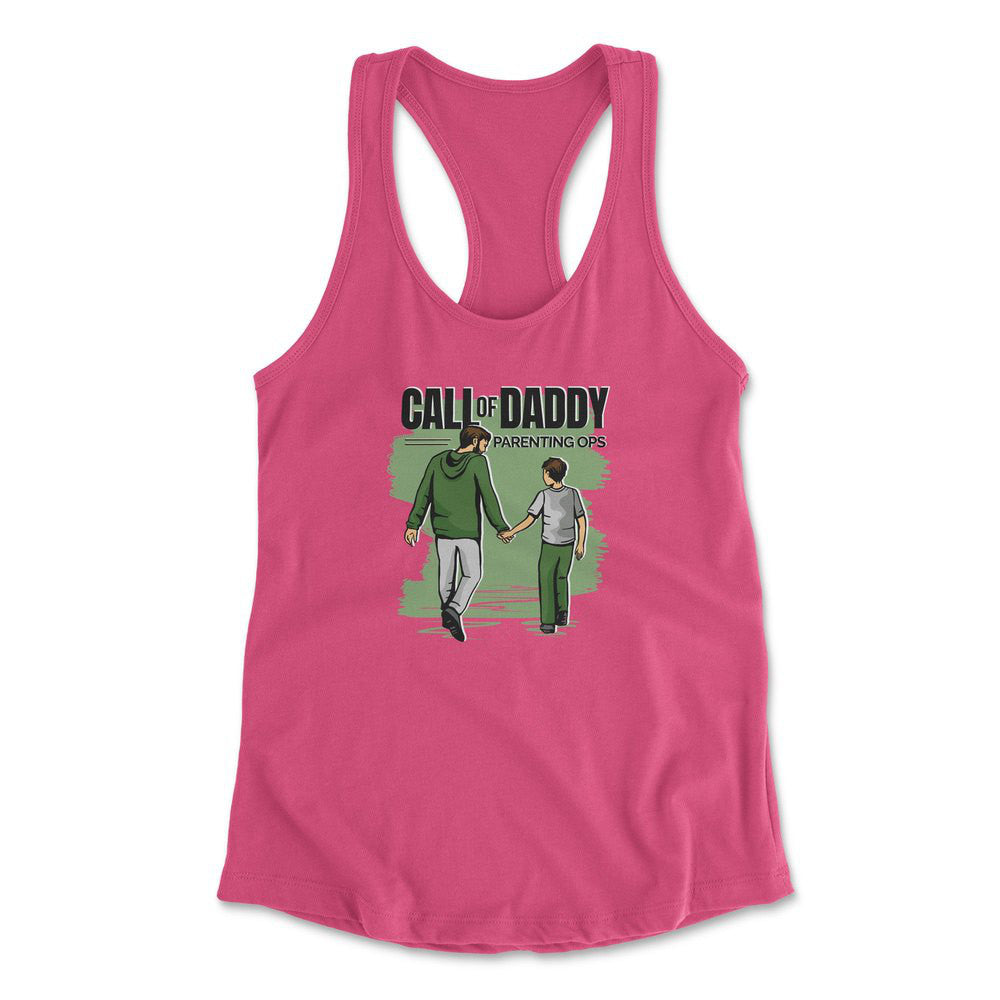 Call Of Daddy Womens Racerback Tank in Hot Pink color