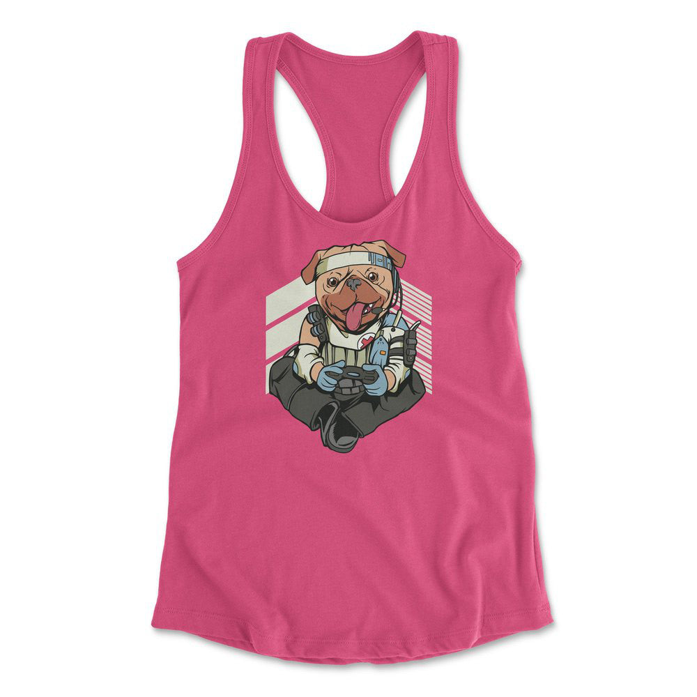 Lifeline Pug Apex Gamer Womens Racerback Tank in Hot Pink color