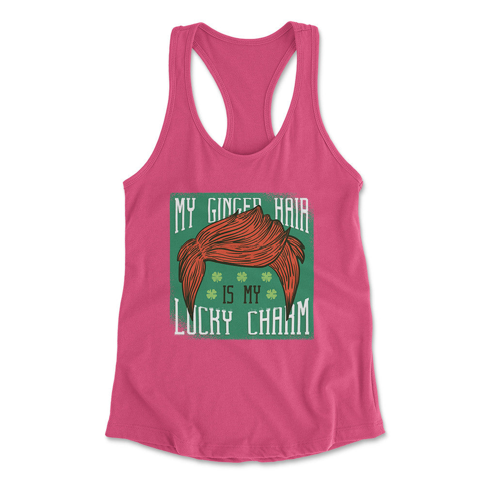My Ginger Hair Is My Lucky Charm Womens Racerback Tank in Hot Pink color