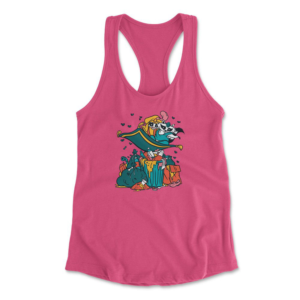Raccoon Flying Aladdin Womens Racerback Tank in Hot Pink color