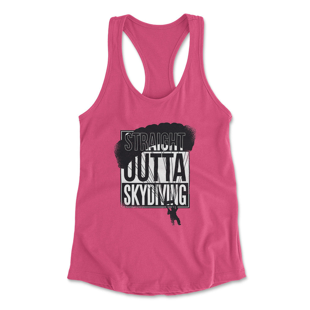 Straight Outta Skydiving Womens Racerback Tank in Hot Pink color