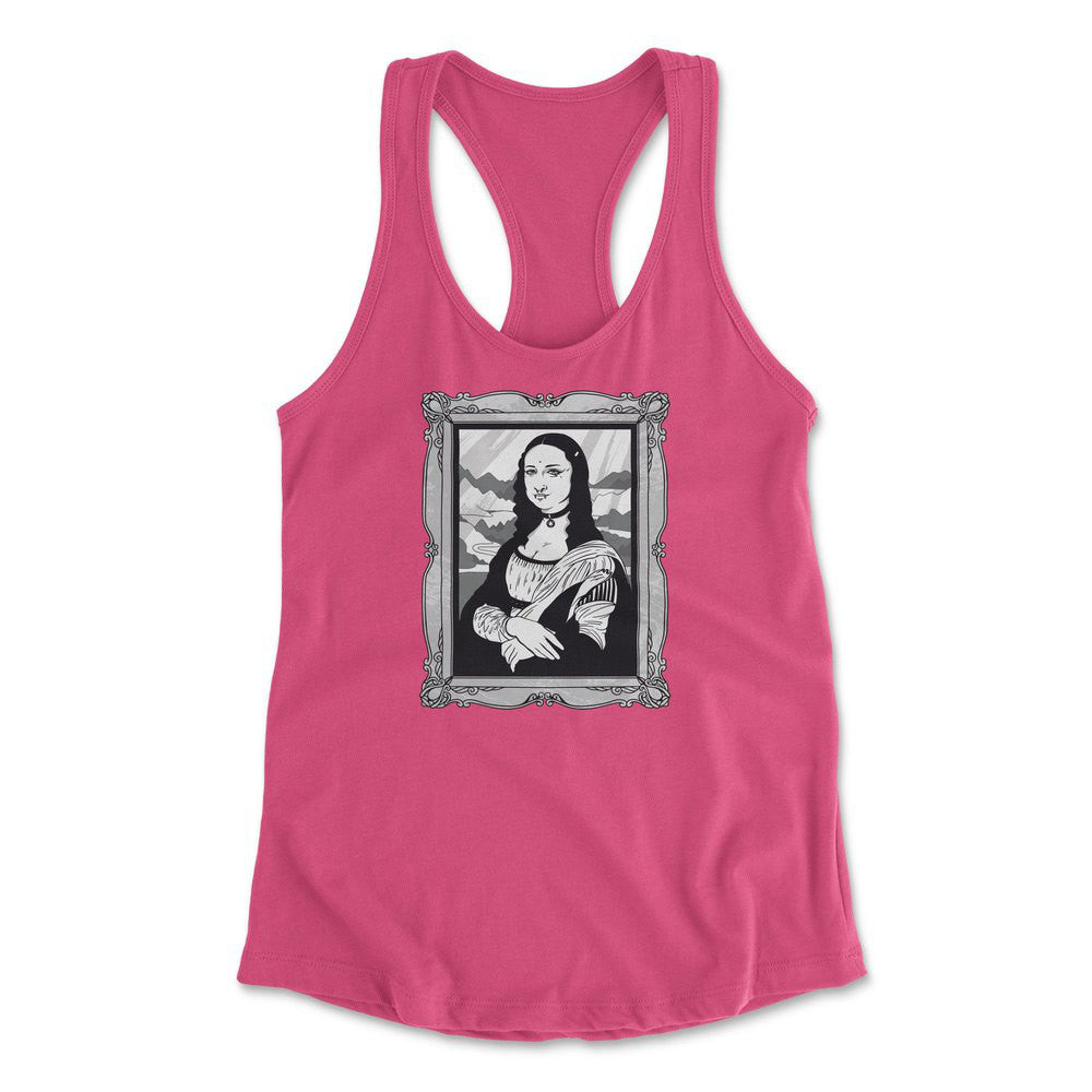 Gothic Monalisa Womens Racerback Tank in Hot Pink color