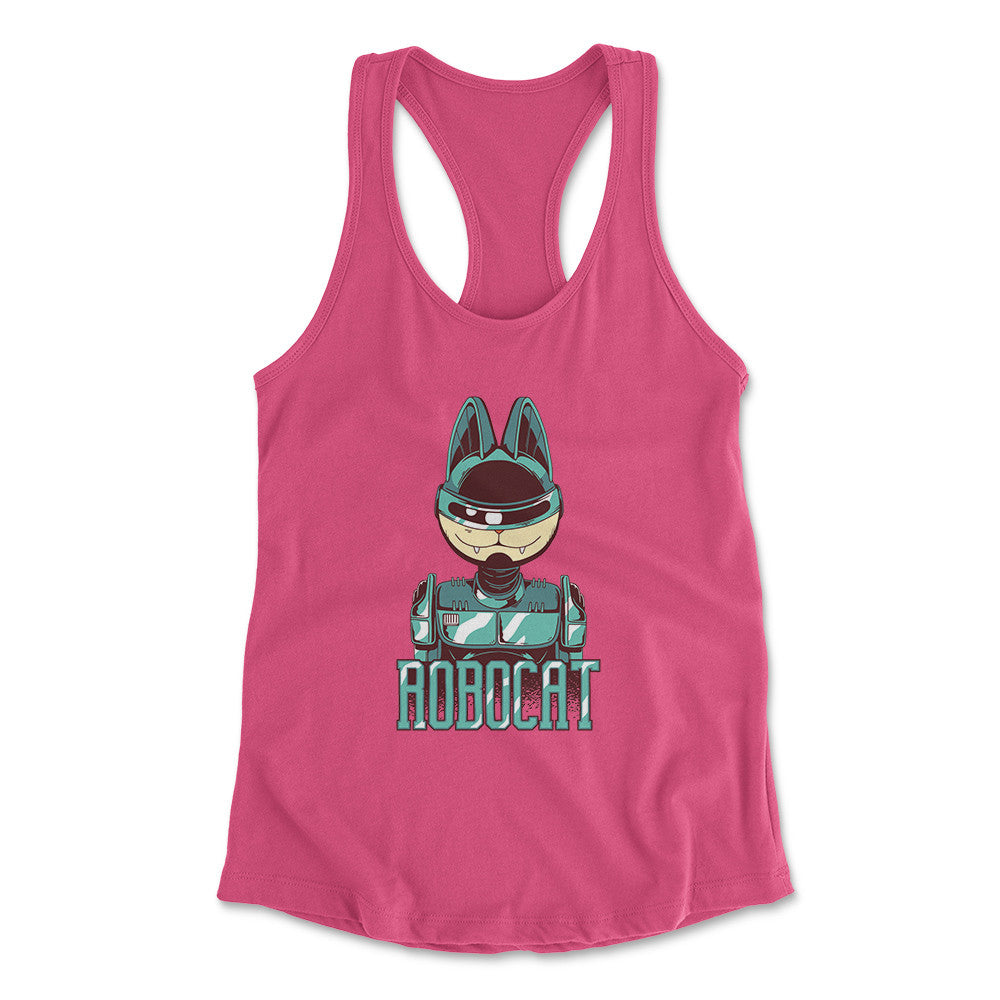Robocat Womens Racerback Tank in Hot Pink color