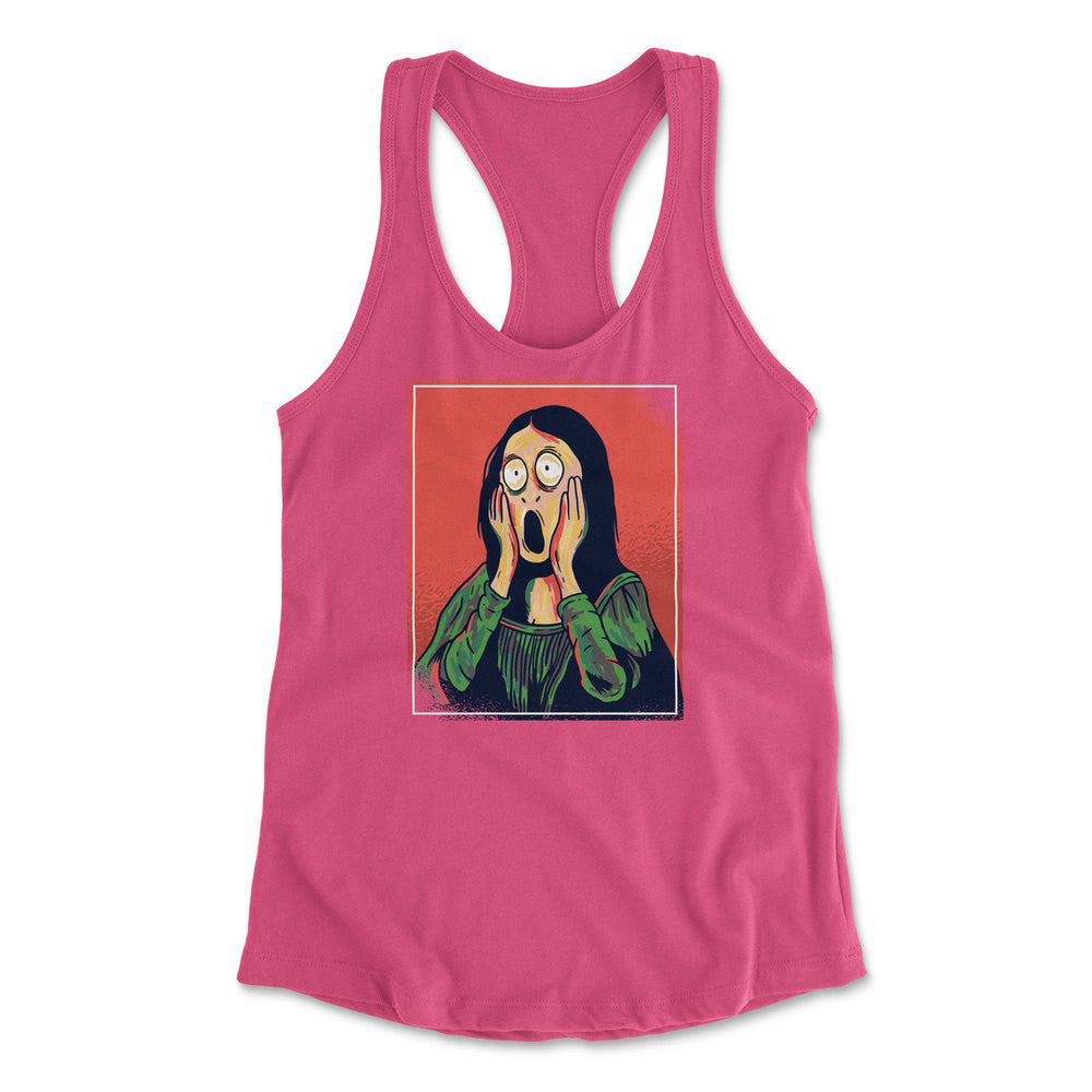 Scream Painting Monalisa Womens Racerback Tank in Hot Pink color