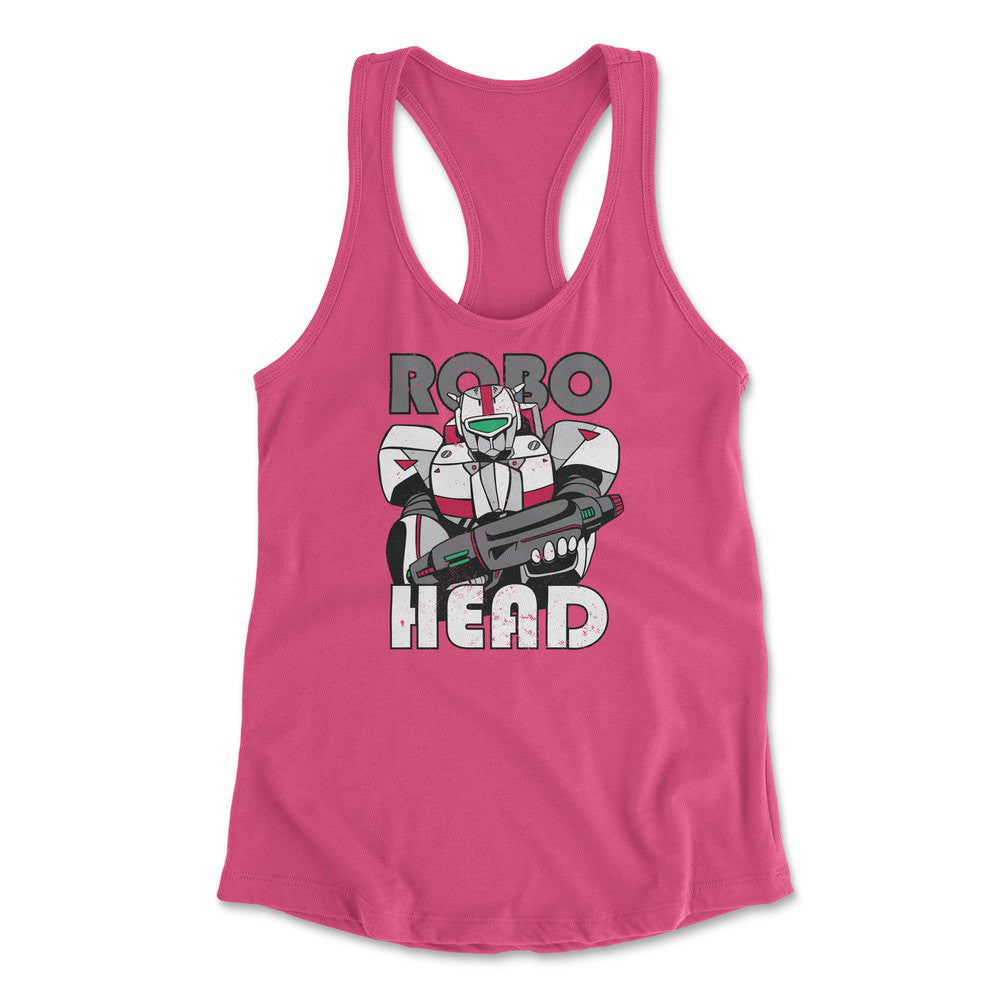 Robo Head Womens Racerback Tank in Hot Pink color