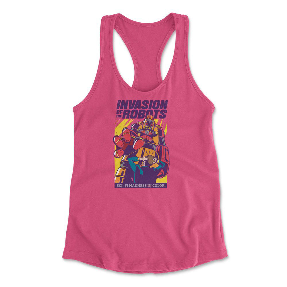 Invasion Of The Robots Womens Racerback Tank in Hot Pink color