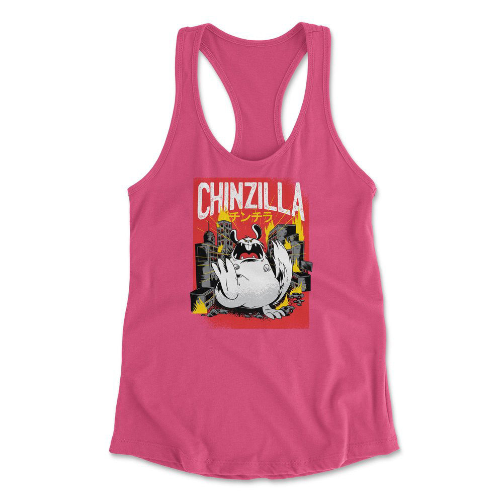 Chinzilla Monster Womens Racerback Tank in Hot Pink color
