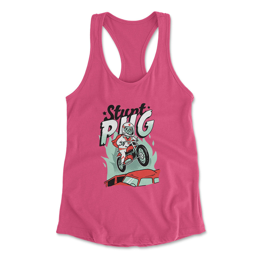 Stunt Pug Womens Racerback Tank in Hot Pink color