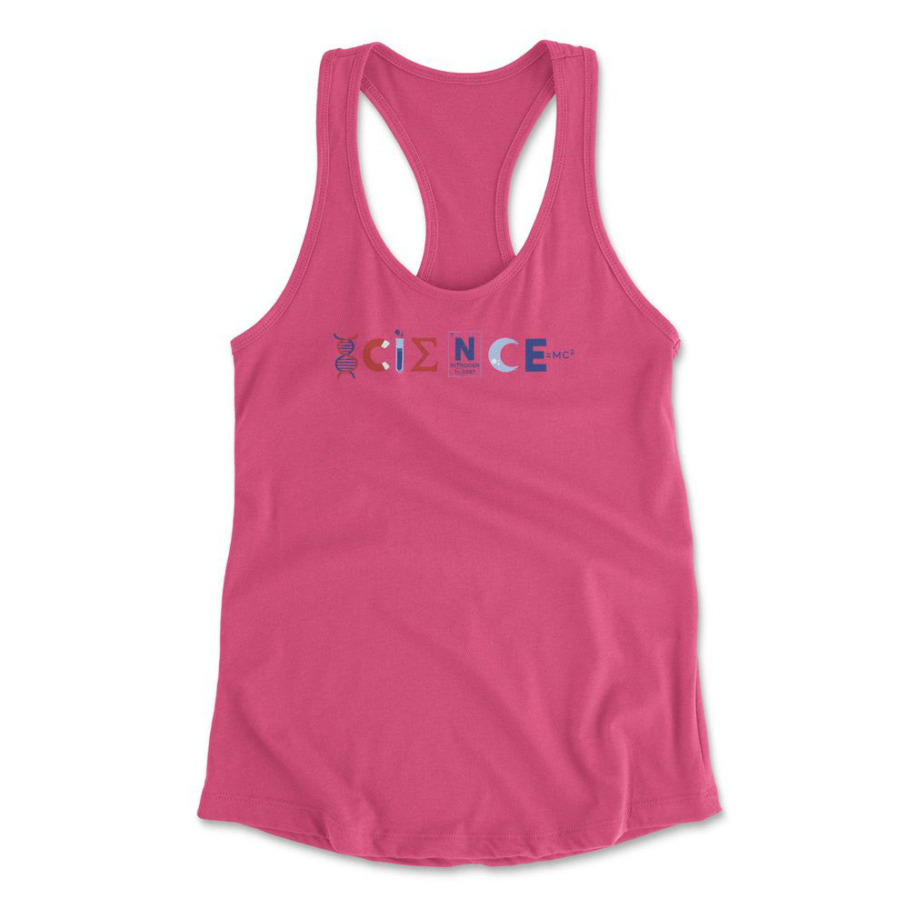 Science Lettering Womens Racerback Tank in Hot Pink color