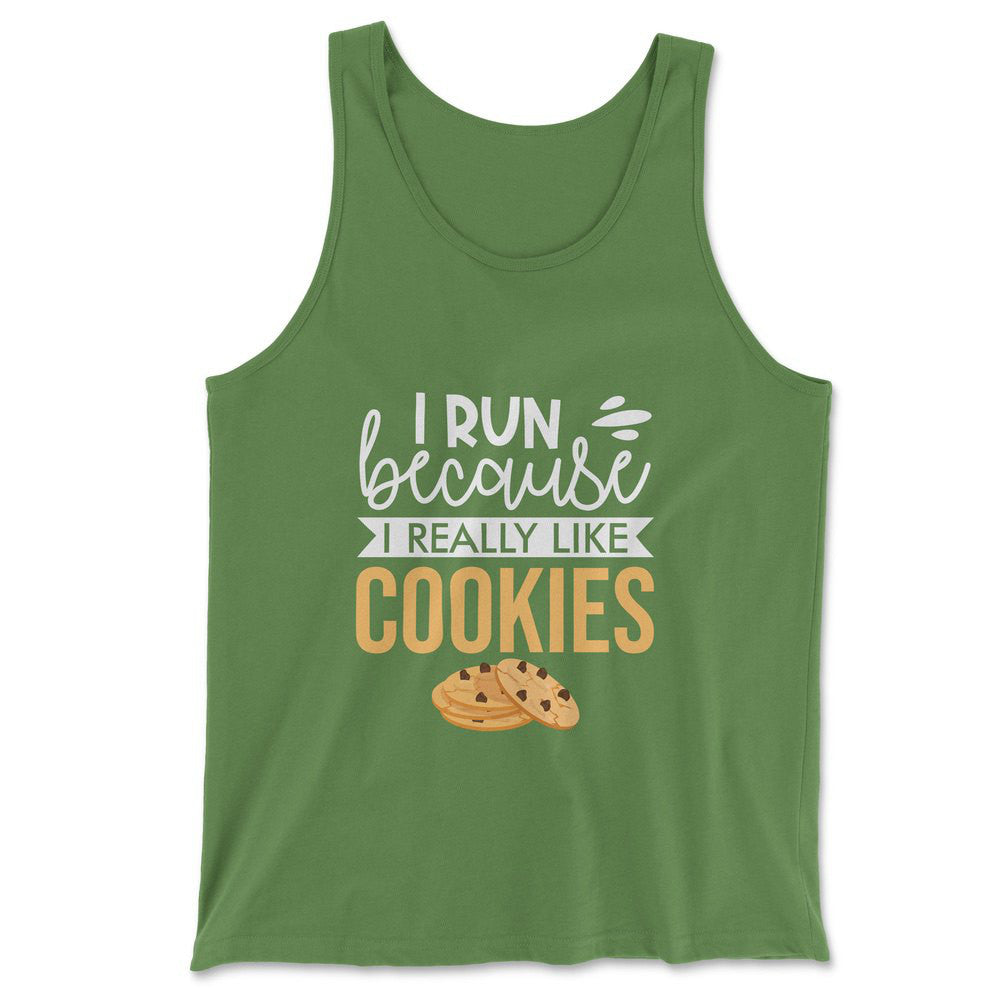 I Run Because I Really Like Cookies Men/Unisex Tank in Leaf color