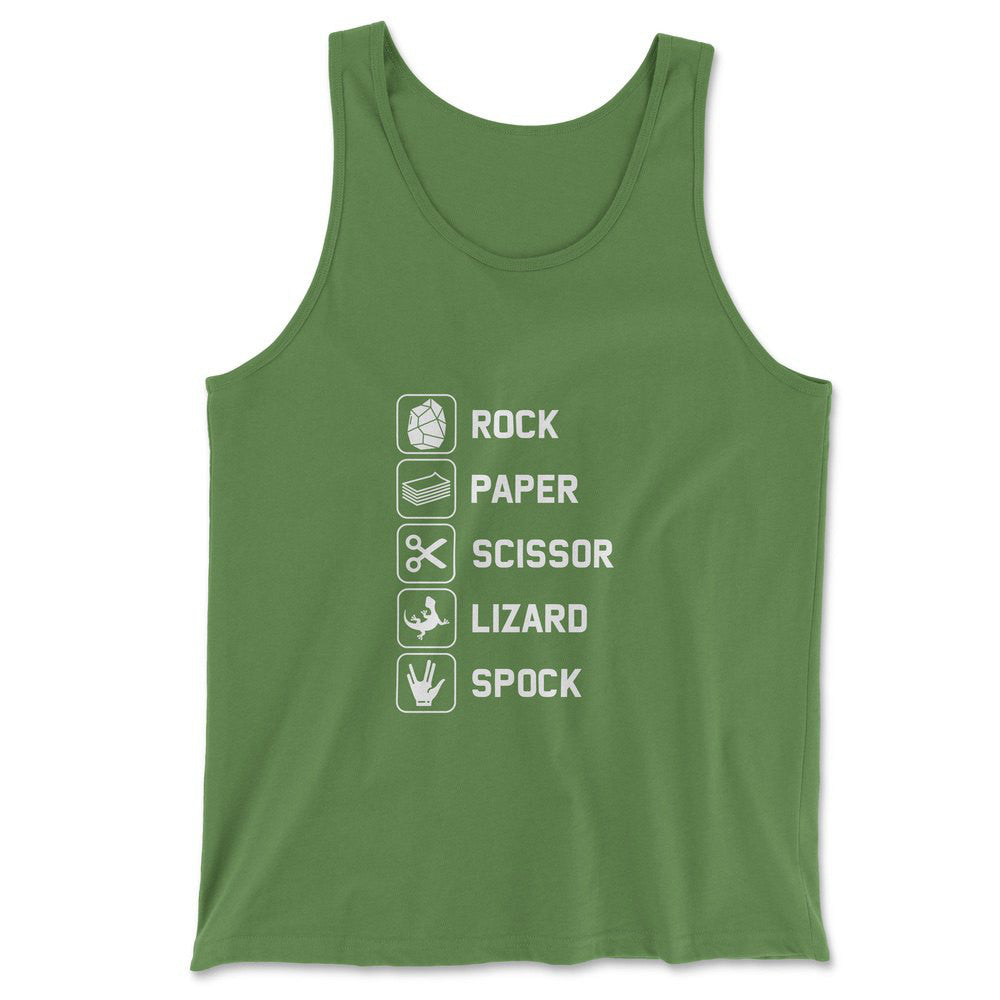 Rock Paper Scissor Lizard Spock Men/Unisex Tank in Leaf color
