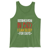 I'm Great In Bed, I Can Sleep For Days Men/Unisex Tank in Leaf color