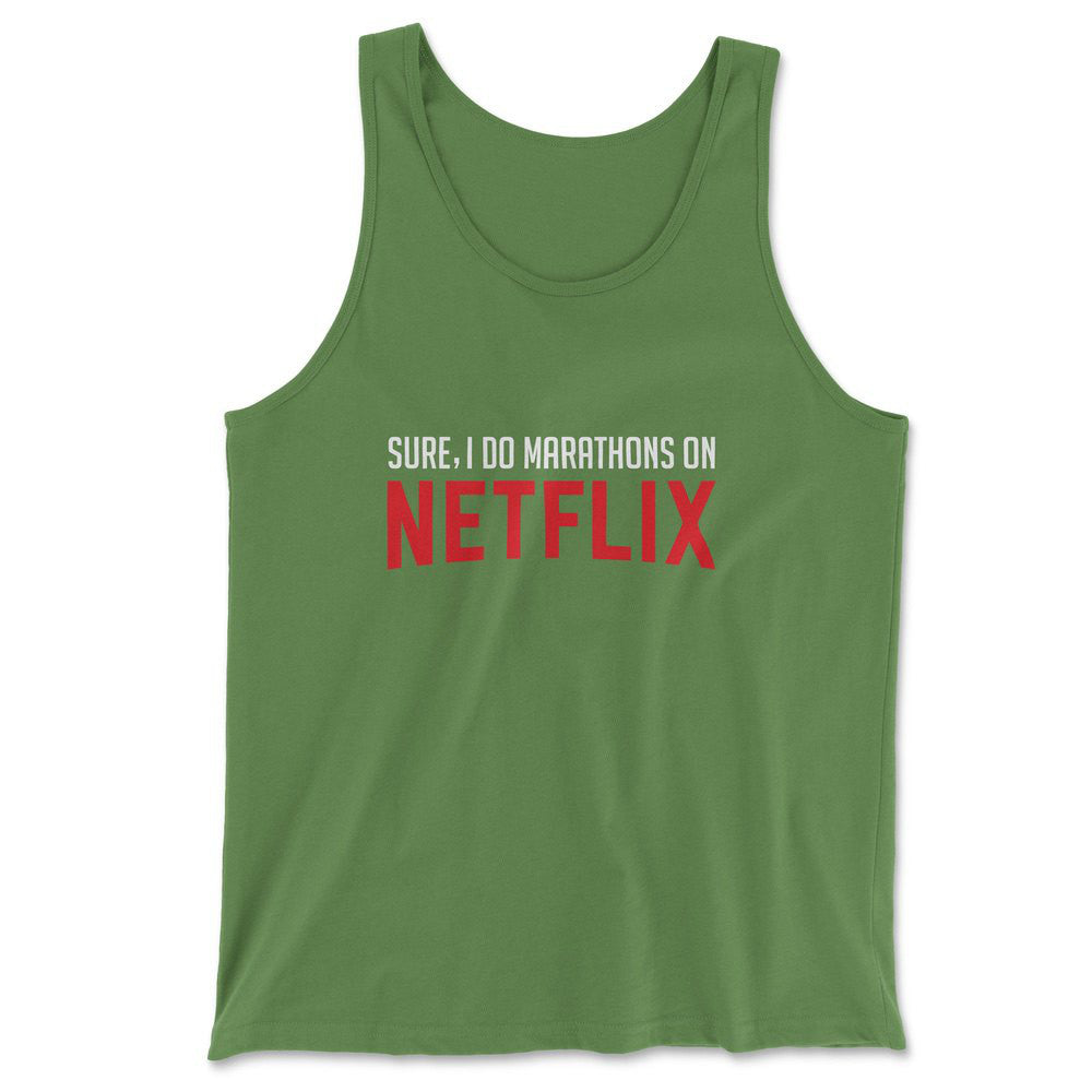 Sure, I Do Marathons On Netflix Men/Unisex Tank in Leaf color