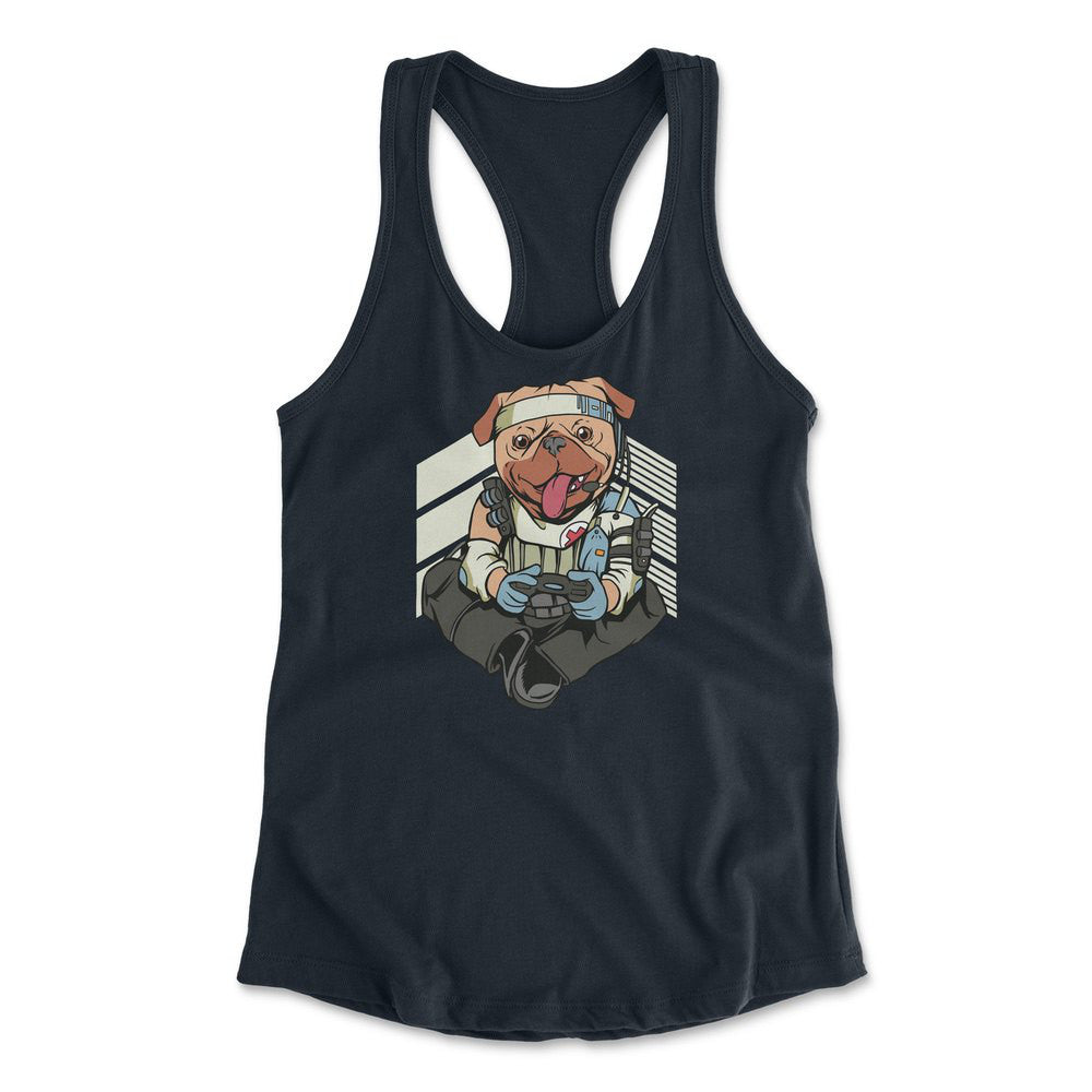 Lifeline Pug Apex Gamer Womens Racerback Tank in Midnight Navy color