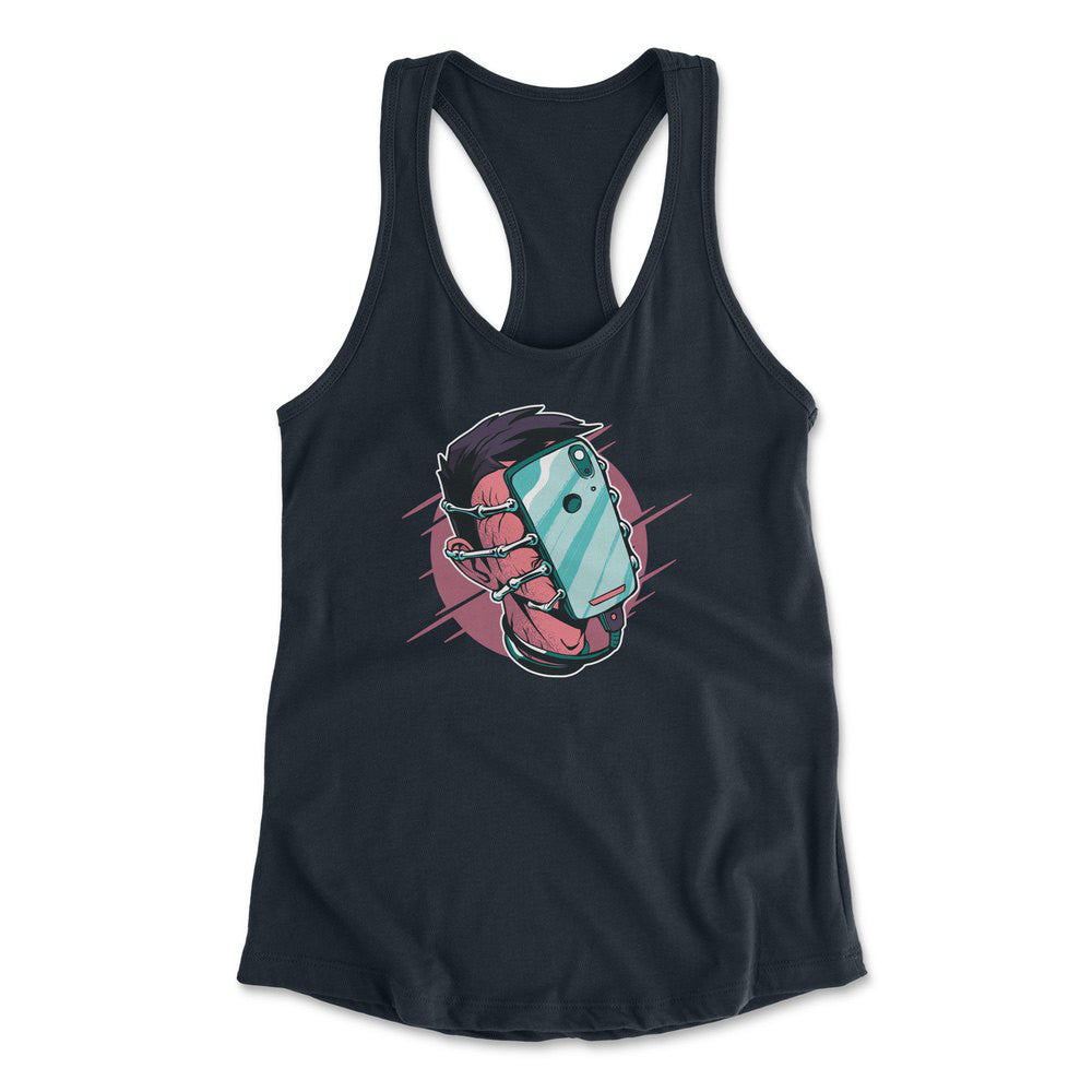 Phone Face Hugger Womens Racerback Tank in Midnight Navy color