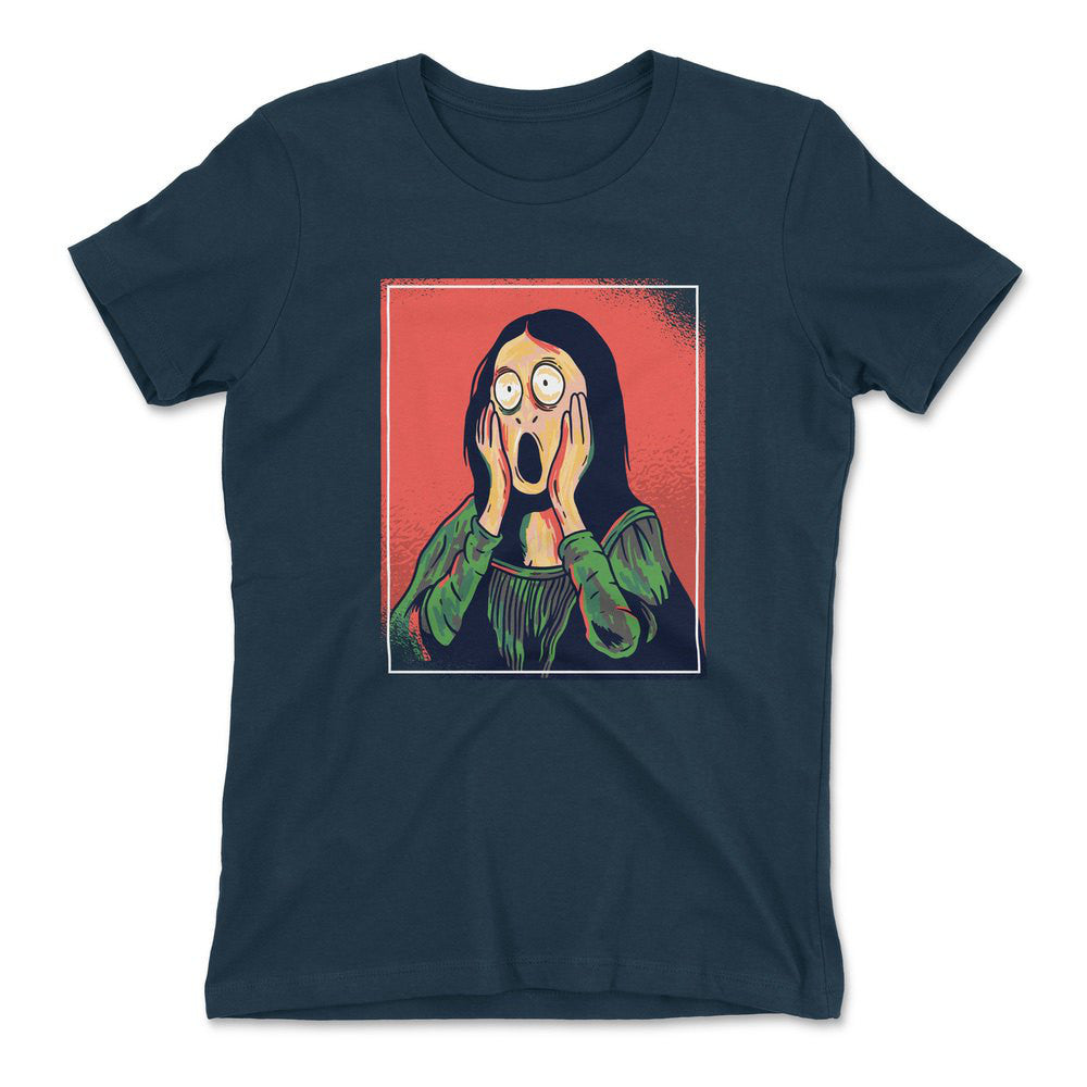 Scream Painting Monalisa Womens T-Shirt in Midnight Navy color