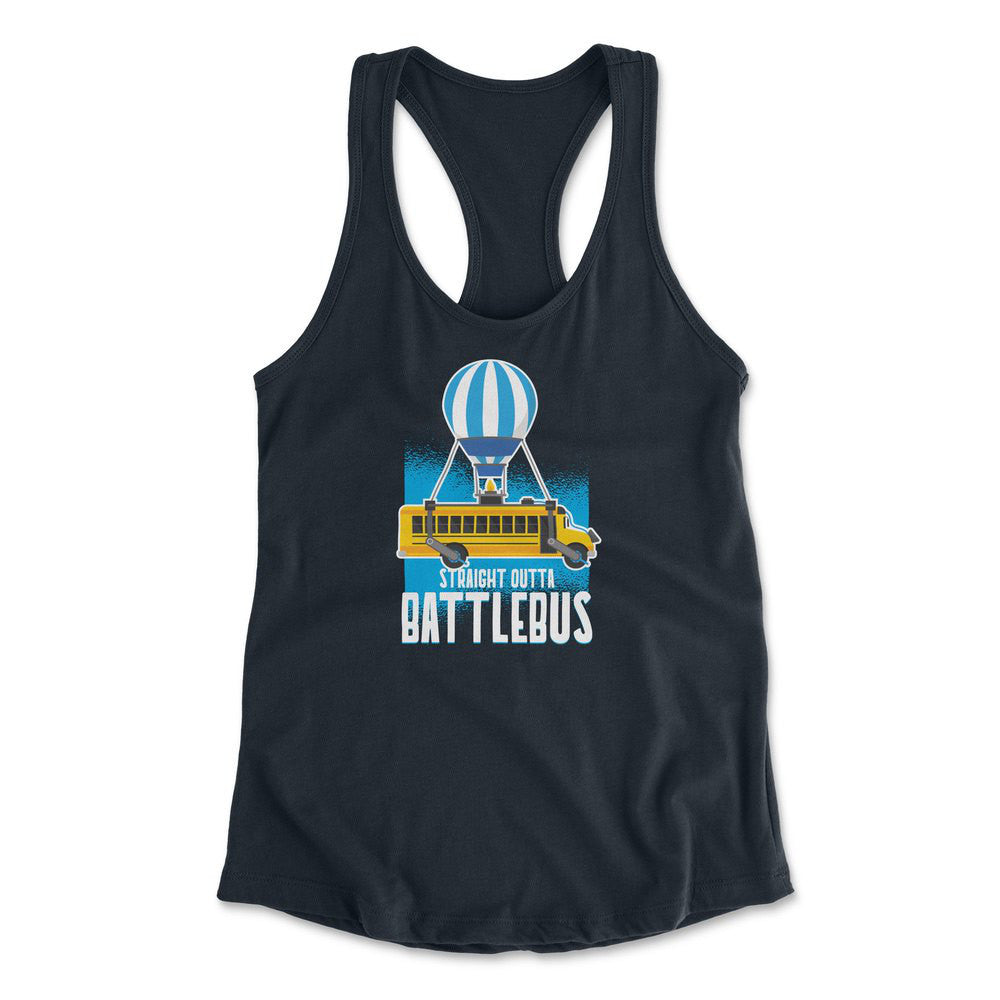 Straight Outta Battle Bus Womens Racerback Tank in Midnight Navy color