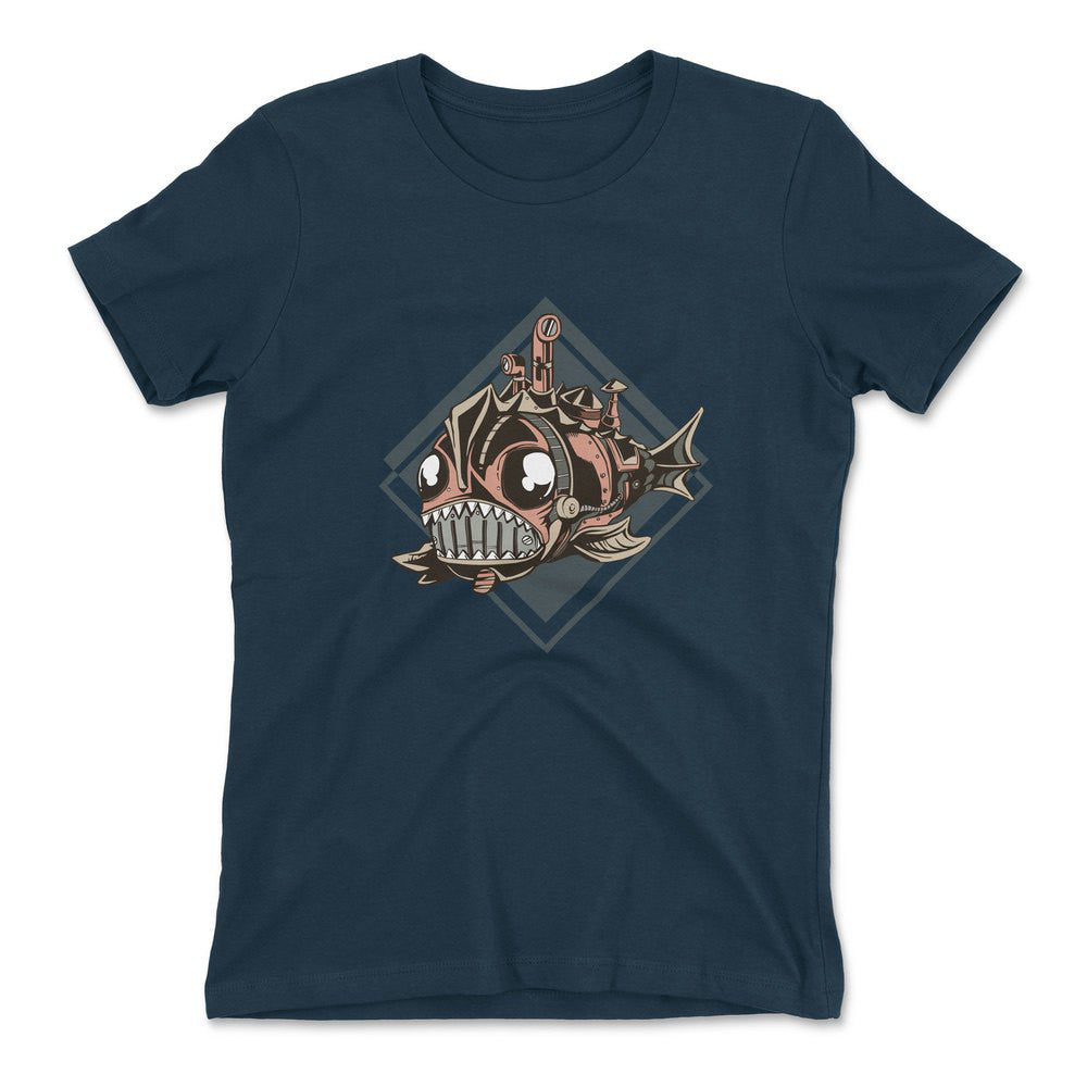 Steam Punk Fish Womens T-Shirt in Midnight Navy color