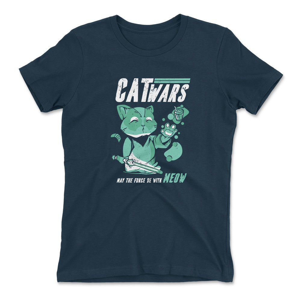 Cat Wars - May The Force Be With Meow Womens T-Shirt in Midnight Navy color