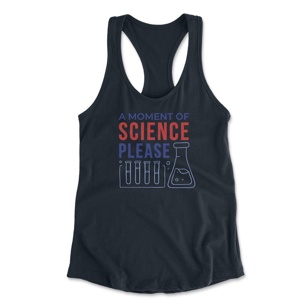 A Moment Of Science Please Womens Racerback Tank in Midnight Navy color