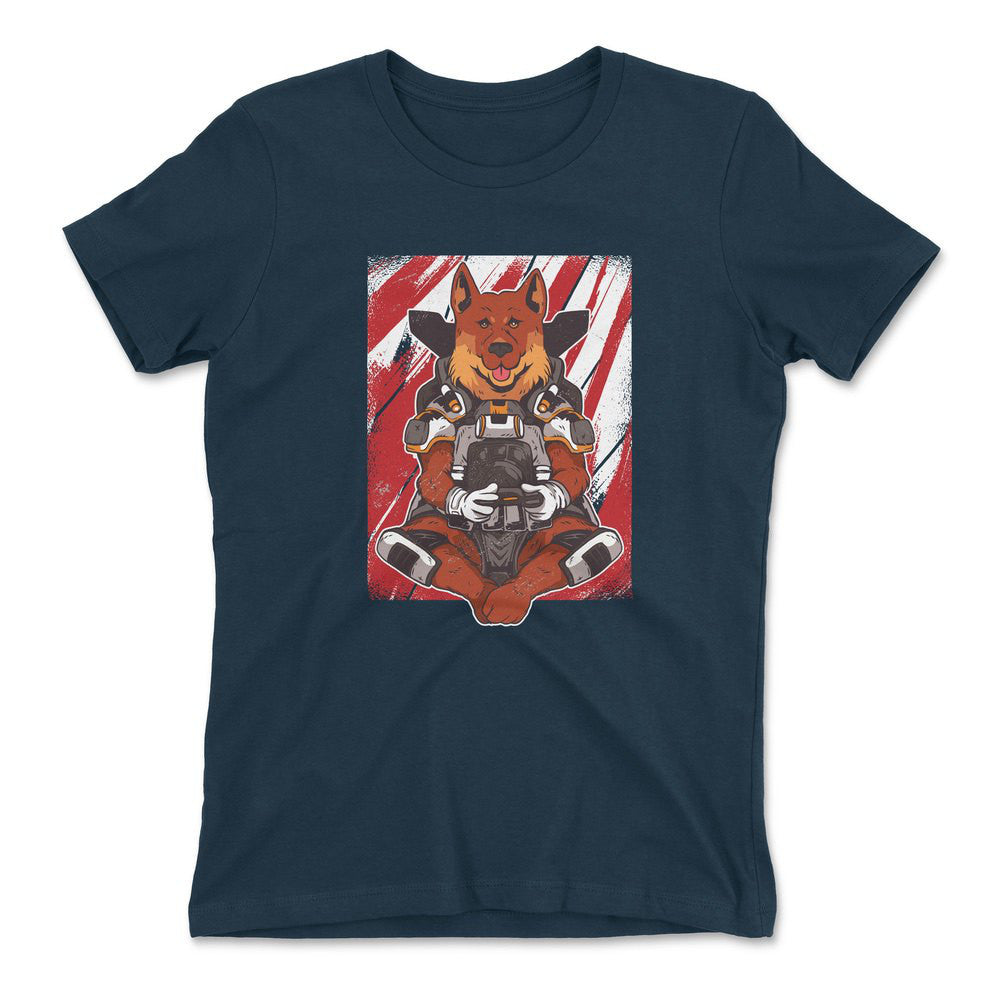 German Shepard Gamer Dog Womens T-Shirt in Midnight Navy color
