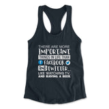 More Important Things In Life Than Fb And Twitter Womens Racerback Tank in Midnight Navy color