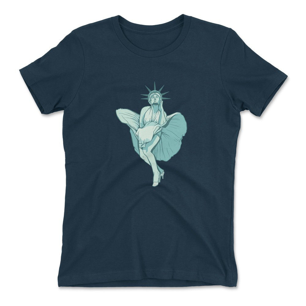 Statue Of Liberty Marilyn Monroe Womens T-Shirt in Midnight Navy color