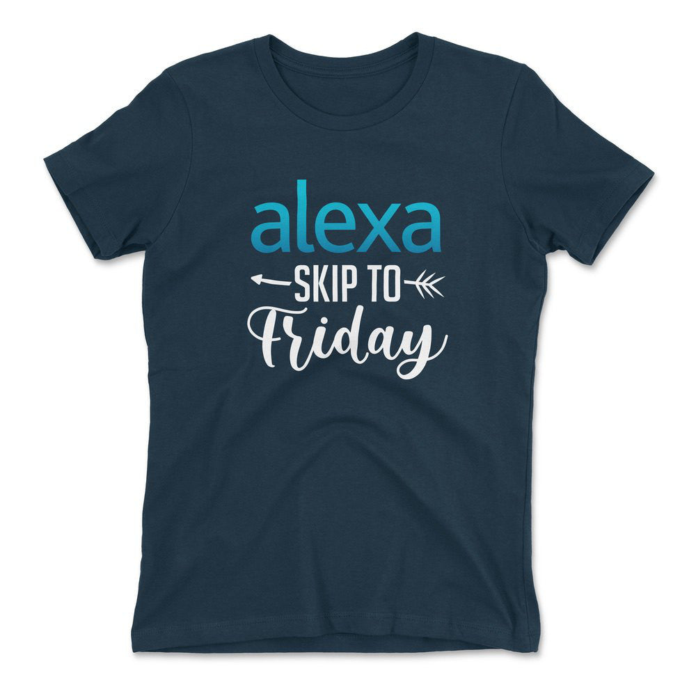 Alexa, Skip To Friday Womens T-Shirt in Midnight Navy color