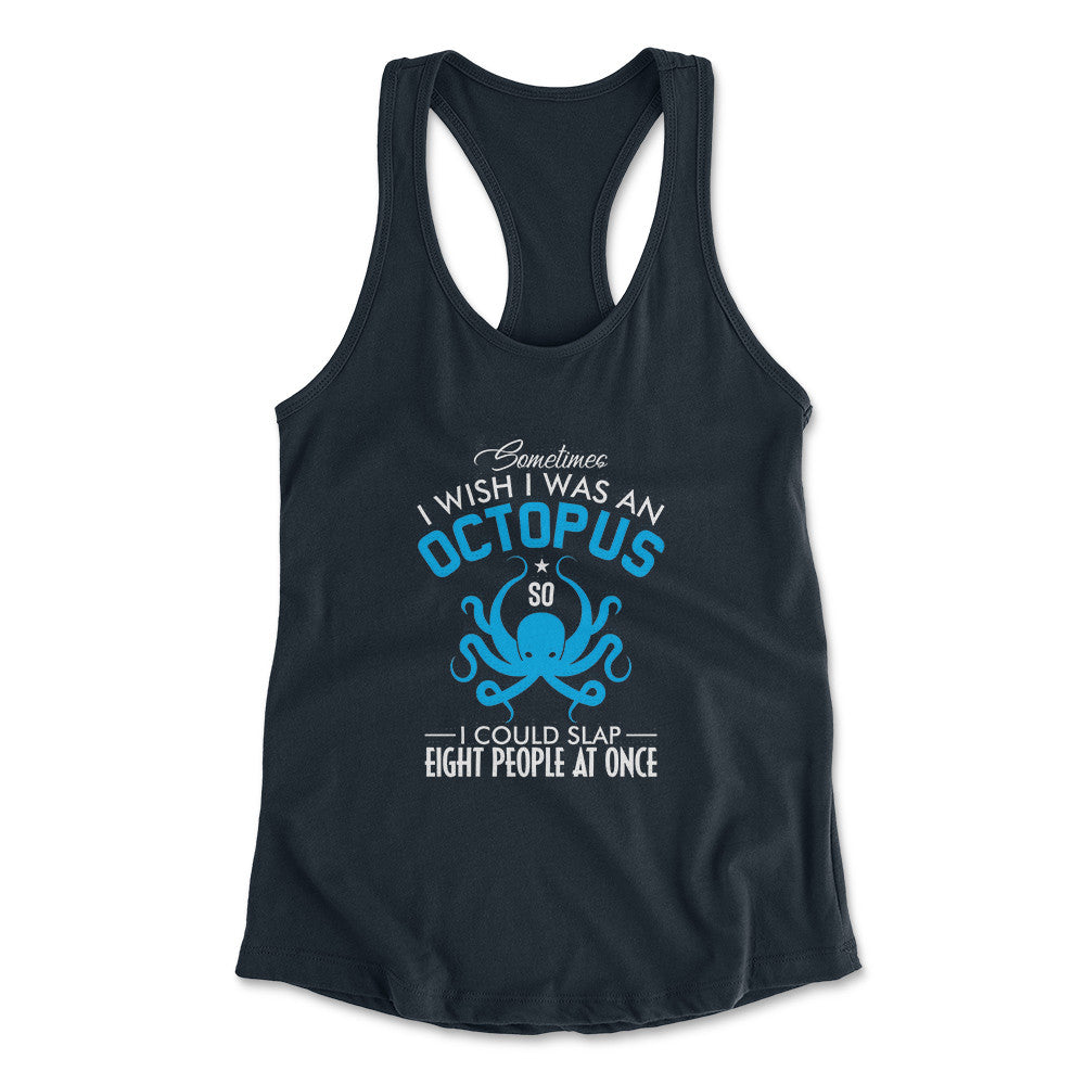 I Wish I Was An Octopus Womens Racerback Tank in Midnight Navy color