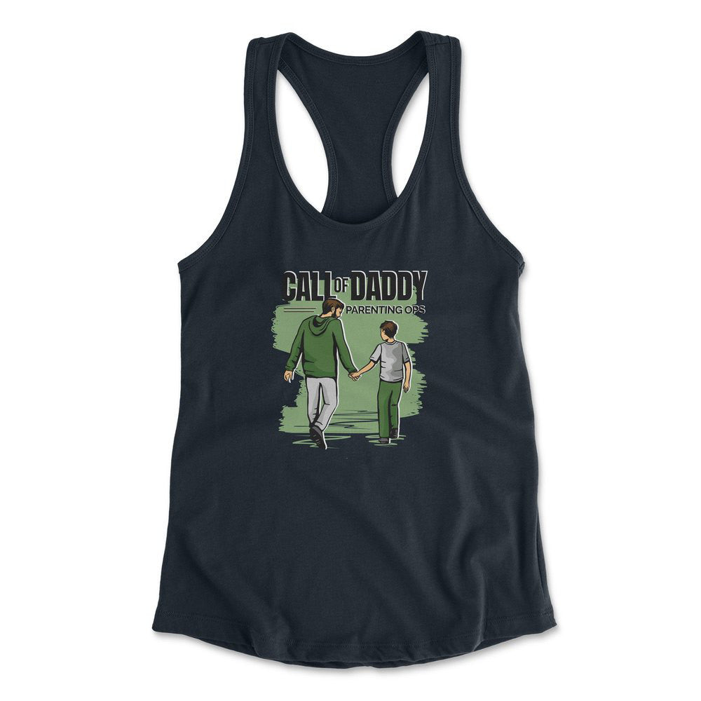 Call Of Daddy Womens Racerback Tank in Midnight Navy color