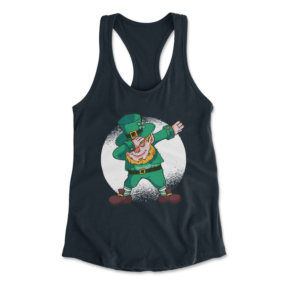 Leprechaun Dabbing Womens Racerback Tank in Midnight Navy color