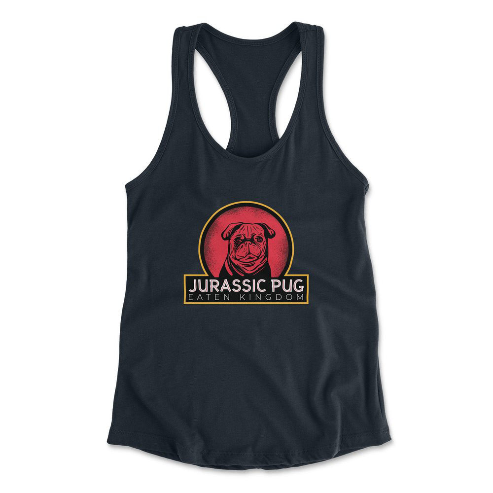 Jurassic Pug Womens Racerback Tank in Midnight Navy color