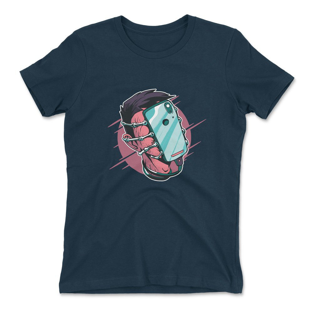 Phone Face Hugger Womens T-Shirt in Midnight Navy color