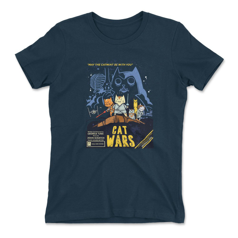 Cat Wars - May The Cat Mint Be With You Womens T-Shirt in Midnight Navy color