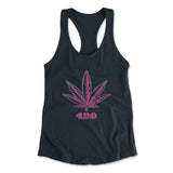420 Hemp Leaf Womens Racerback Tank in Midnight Navy color